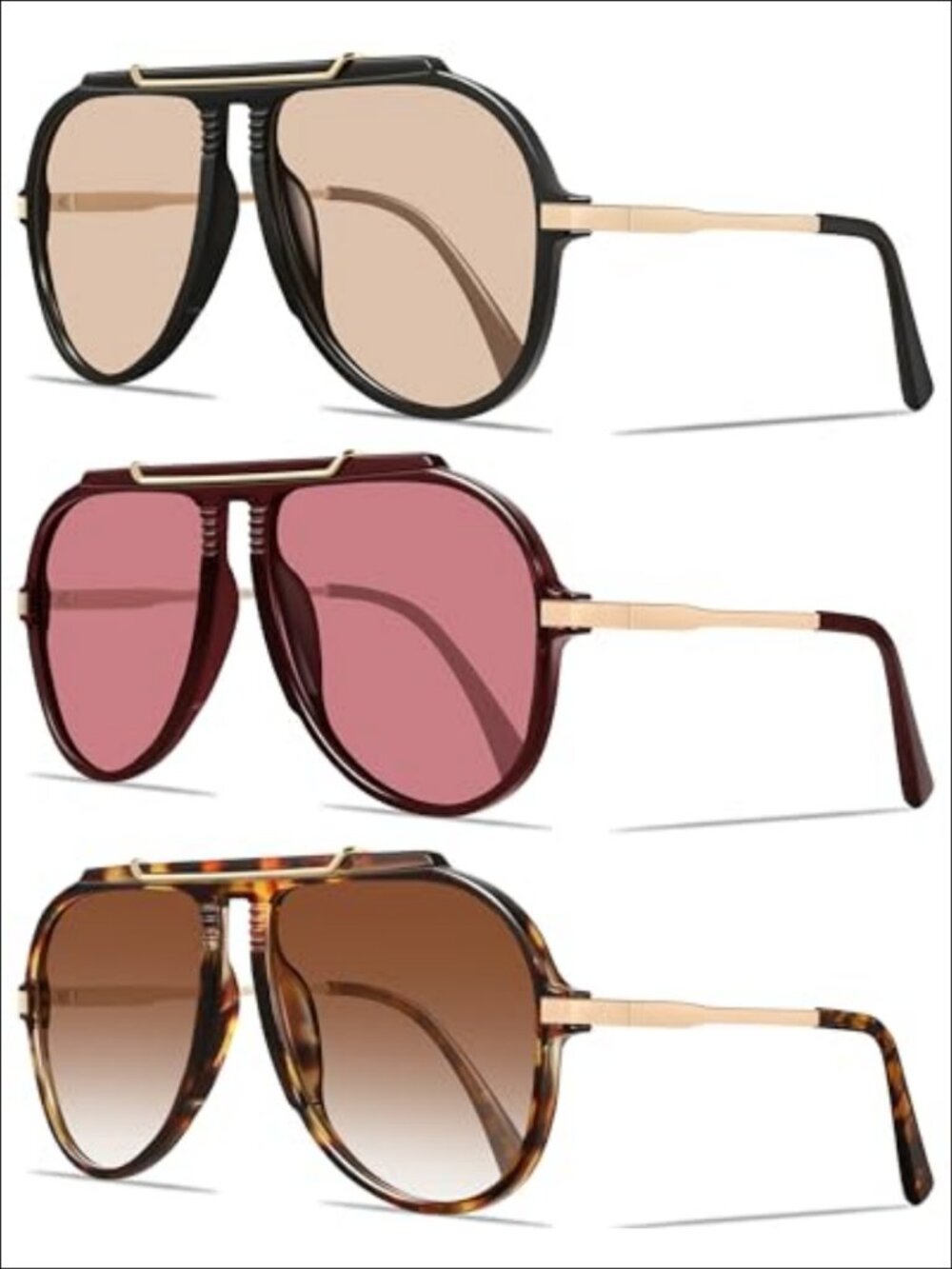 Oversized Aviator Sunglasses Retro Metal Gold Tangle Free UV Protection